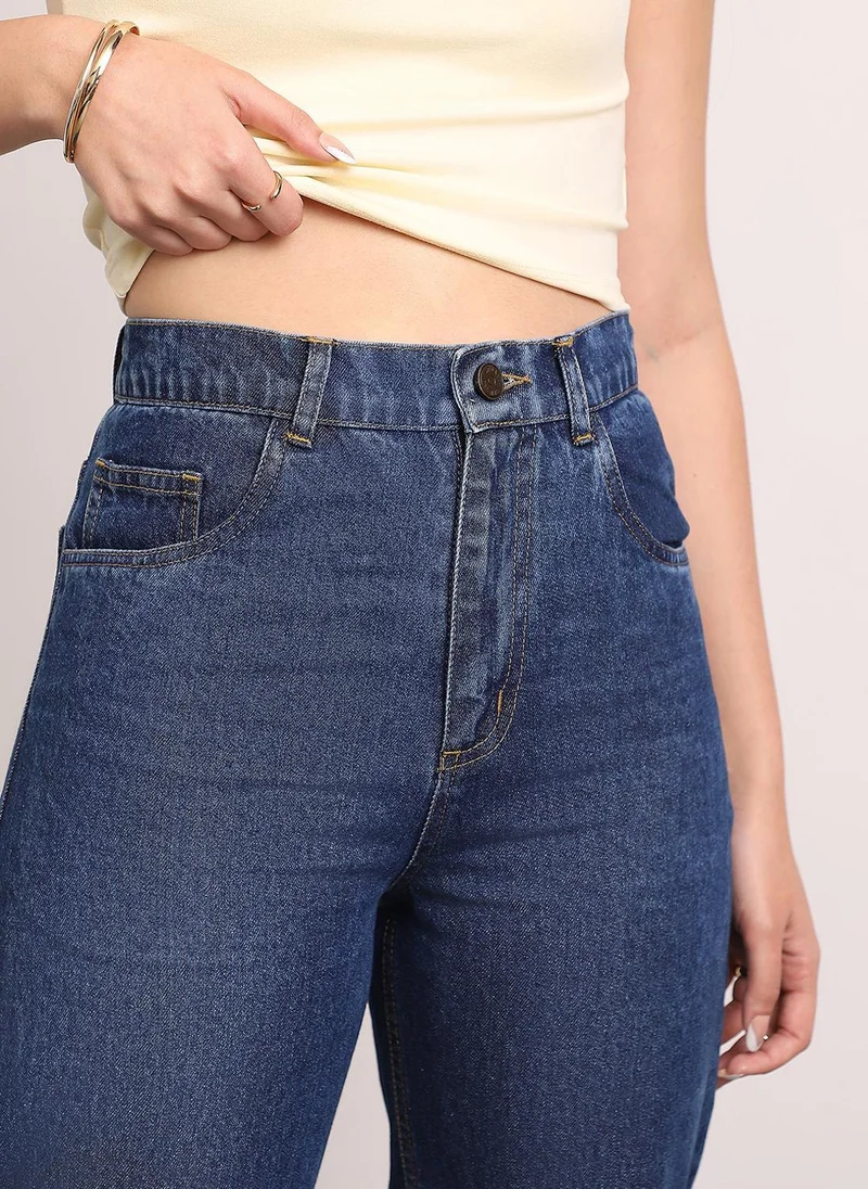 Urbano Fashion  Urbano Fashion Women's Dark Blue High Rise Straight Fit Washed Jeans Non-Stretchable for Women | Best Price UAE